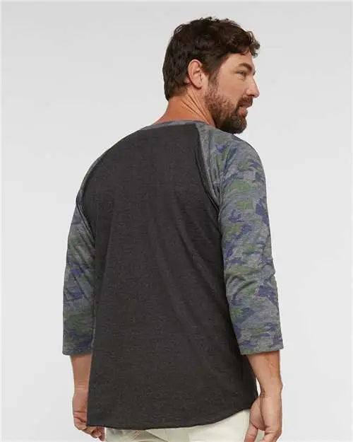 Lat 6930 Baseball Fine Jersey Three-quarter Sleeve Tee - Vintage Smoke Camo