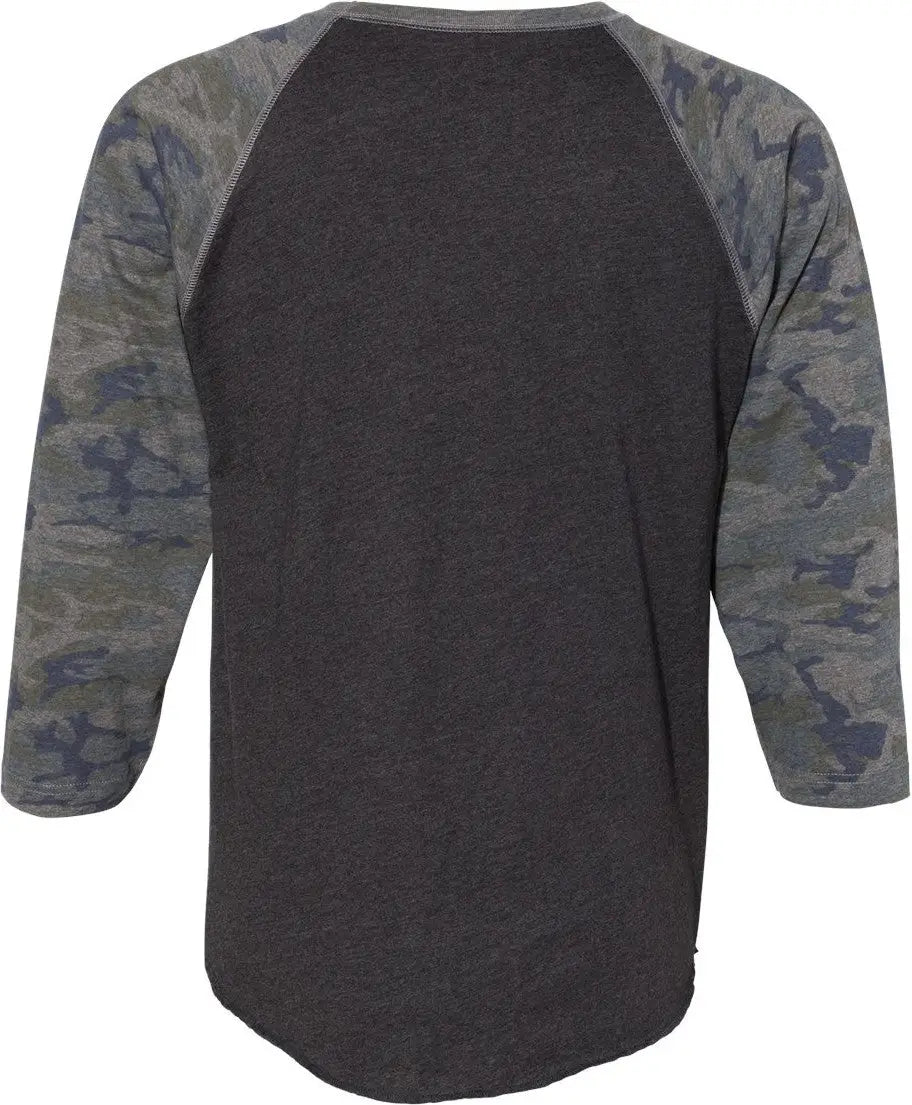 Lat 6930 Baseball Fine Jersey Three-quarter Sleeve Tee - Vintage Smoke Camo - Dark Gray / s