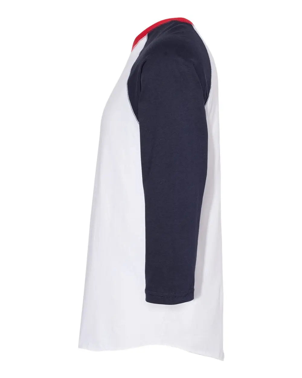 Lat 6930 Baseball Fine Jersey Three-quarter Sleeve Tee - White Navy Red