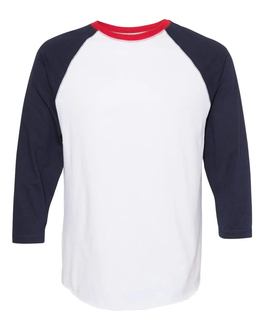 Lat 6930 Baseball Fine Jersey Three-quarter Sleeve Tee - White Navy Red - s