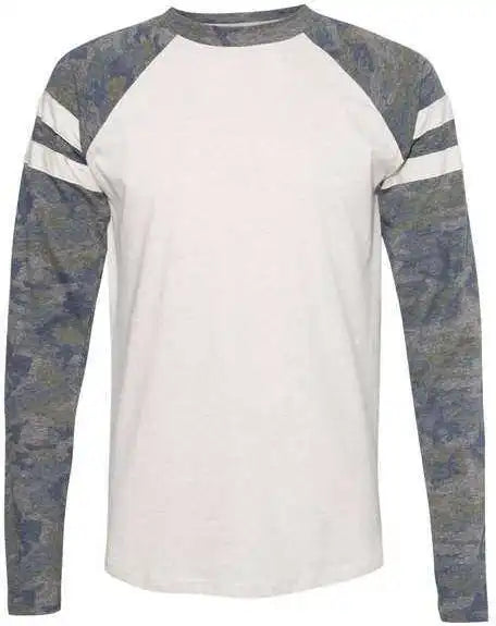 Lat 6934 Fine Jersey Mash Up Long Sleeve Tee Natural Heather Vintage Camo