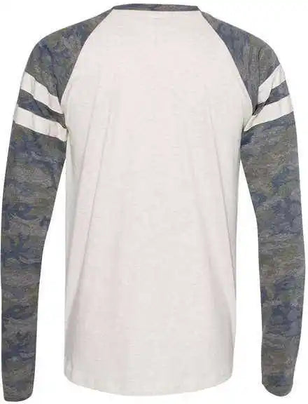 Lat 6934 Fine Jersey Mash Up Long Sleeve Tee Natural Heather Vintage Camo