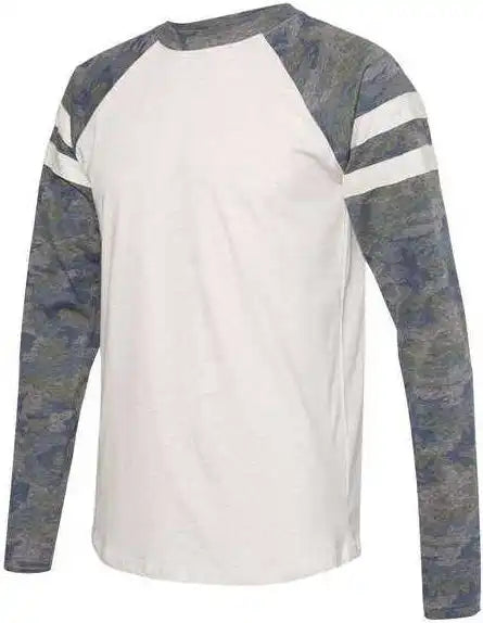 Lat 6934 Fine Jersey Mash Up Long Sleeve Tee Natural Heather Vintage Camo