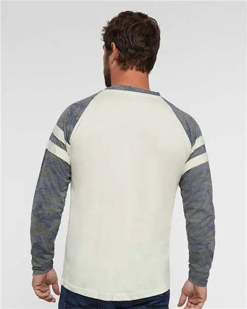 Lat 6934 Fine Jersey Mash Up Long Sleeve Tee - Natural Heather Vintage Camo