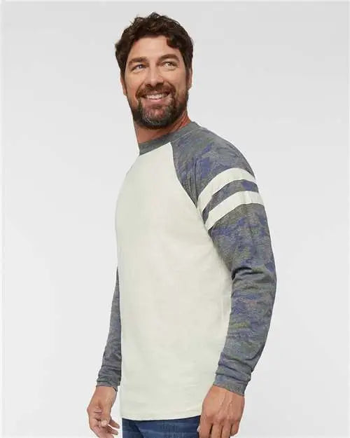 Lat 6934 Fine Jersey Mash Up Long Sleeve Tee - Natural Heather Vintage Camo