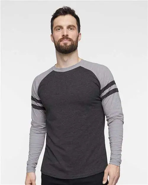 Lat 6934 Fine Jersey Mash Up Long Sleeve Tee - Vintage Smoke Heather