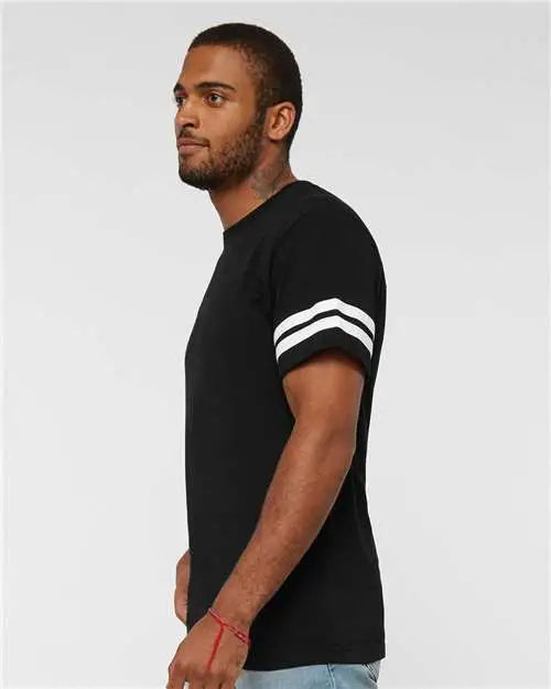 Lat 6937 Football Fine Jersey Tee - Black Solid White