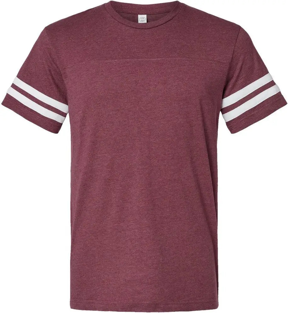Lat 6937 Football Fine Jersey Tee - Vintage Burgundy White - Maroon / s