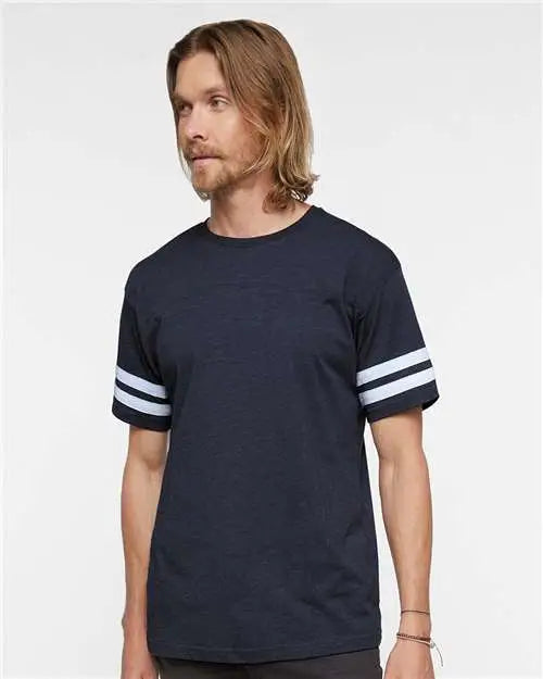 Lat 6937 Football Fine Jersey Tee - Vintage Navy White