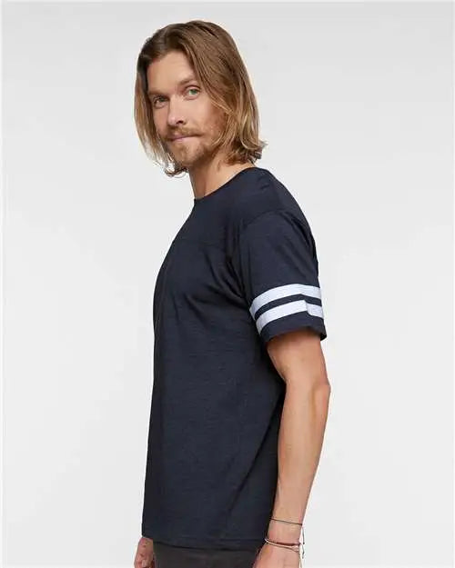 Lat 6937 Football Fine Jersey Tee - Vintage Navy White