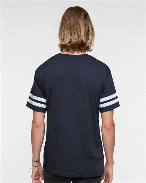 Lat 6937 Football Fine Jersey Tee - Vintage Navy White