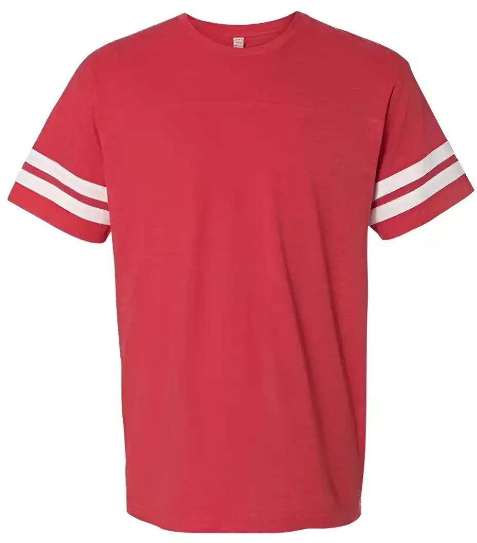 Lat 6937 Football Fine Jersey Tee Vintage Red White