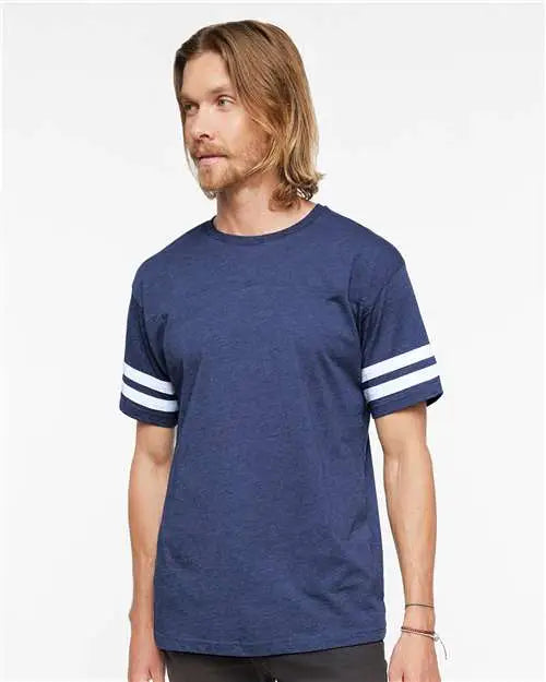 Lat 6937 Football Fine Jersey Tee - Vintage True Navy Blended White