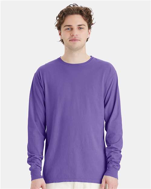 Front View of Lavender Garment-Dyed Long Sleeve T-Shirt - GDH200