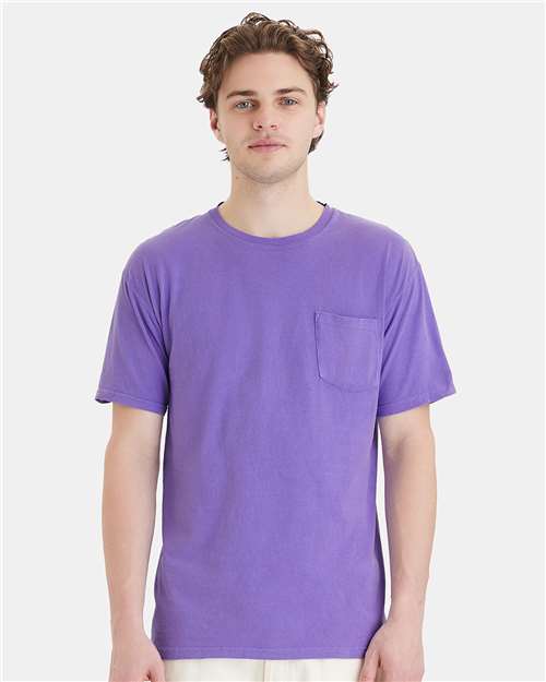 Front View of Lavender Garment-Dyed Pocket T-Shirt - GDH150