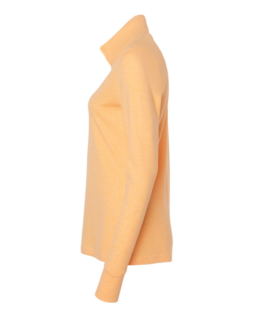 Left View of Acid Orange Melange Women&#39;s 3-Stripes Quarter-Zip Sweater - A555