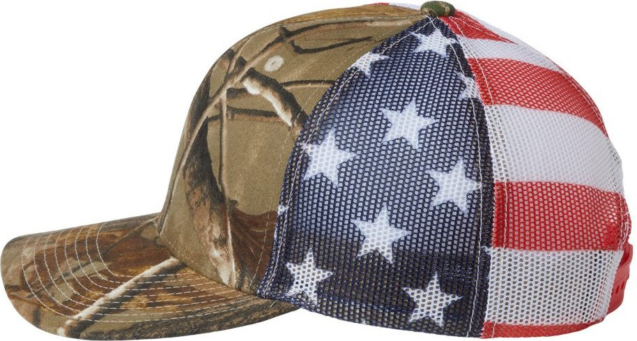 Left View of All Purpose/ USA Flag Printed Mesh Trucker Cap - S700M