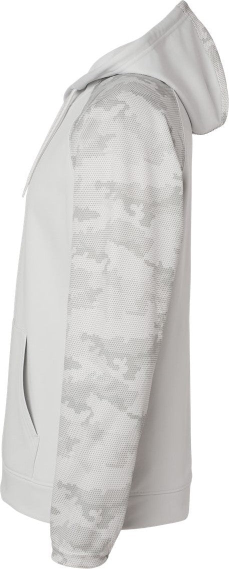 Left View of Aluminum/ Grey Tahoe Camo Fleece Hooded Sweatshirt - 306