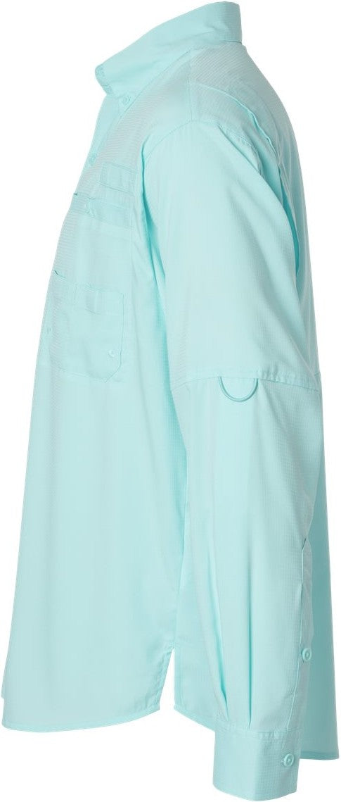 Left View of Aqua Blue Kitty Hawk Performance Long Sleeve Fishing Shirt - 702