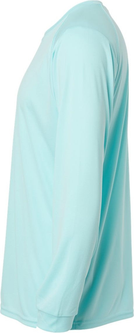 Left View of Aqua Blue Long Islander Performance Long Sleeve T-Shirt - 210