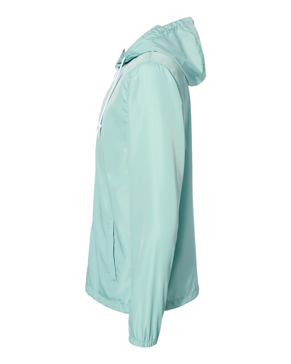Left View of Aqua/ White Zipper Lightweight Windbreaker Full-Zip Jacket - EXP54LWZ