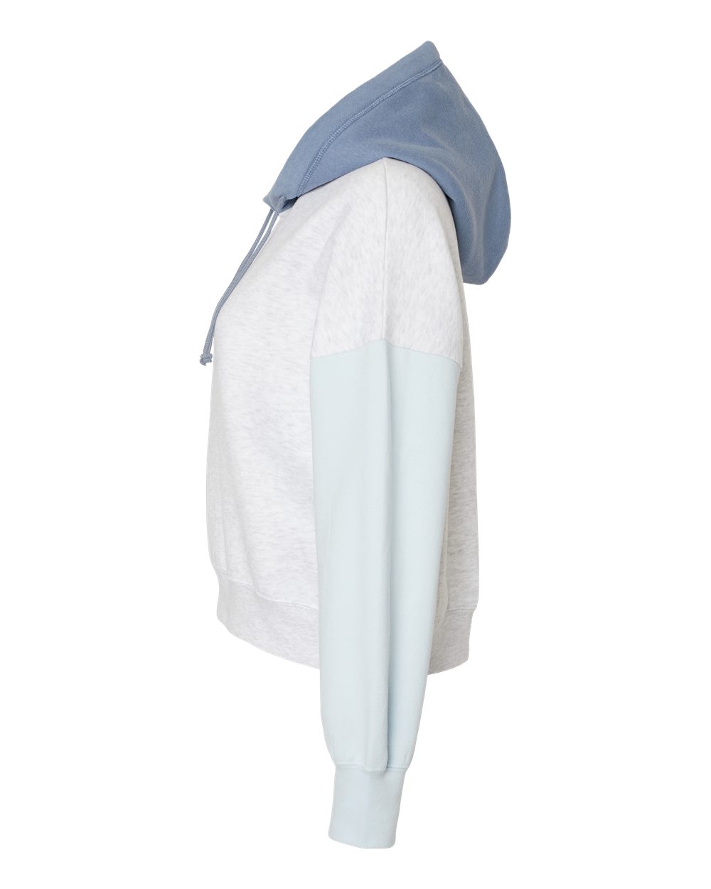 Left View of Arctic Blue Women's Sueded Fleece Colorblocked Crop Hooded Sweatshirt - W23716