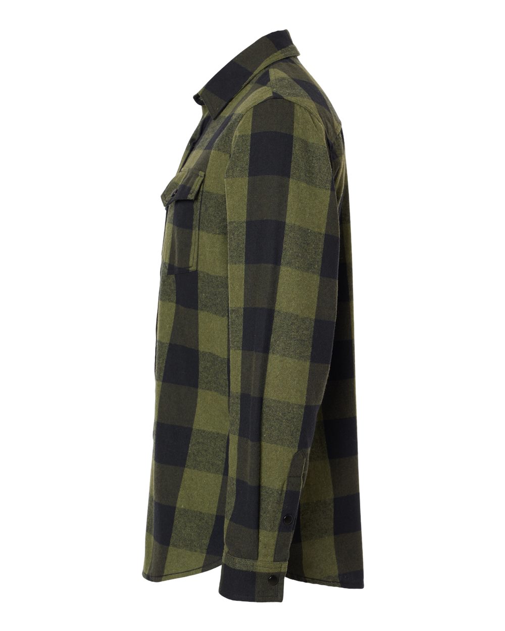 Left View of Army/ Black Snap Front Plaid Flannel Shirt - 8219
