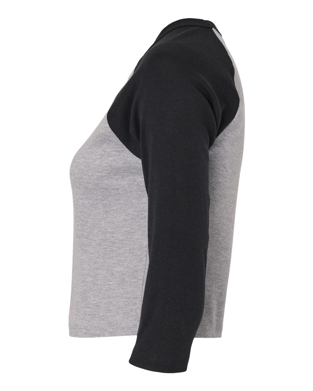 Left View of Athletic Heather/ Black Women&#39;s Micro Rib 3/4 Raglan Sleeve Baby Tee - 1200