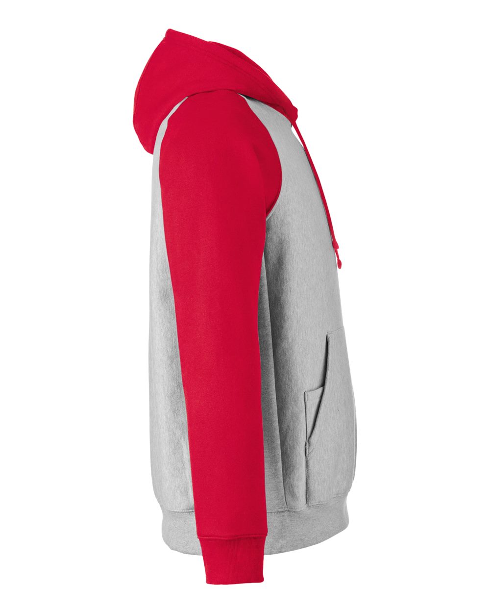 Left View of Athletic Heather/ Sport Red Unisex Zone HydroSport™ Heavyweight Colorblock Hooded Sweatshirt - TT96CB