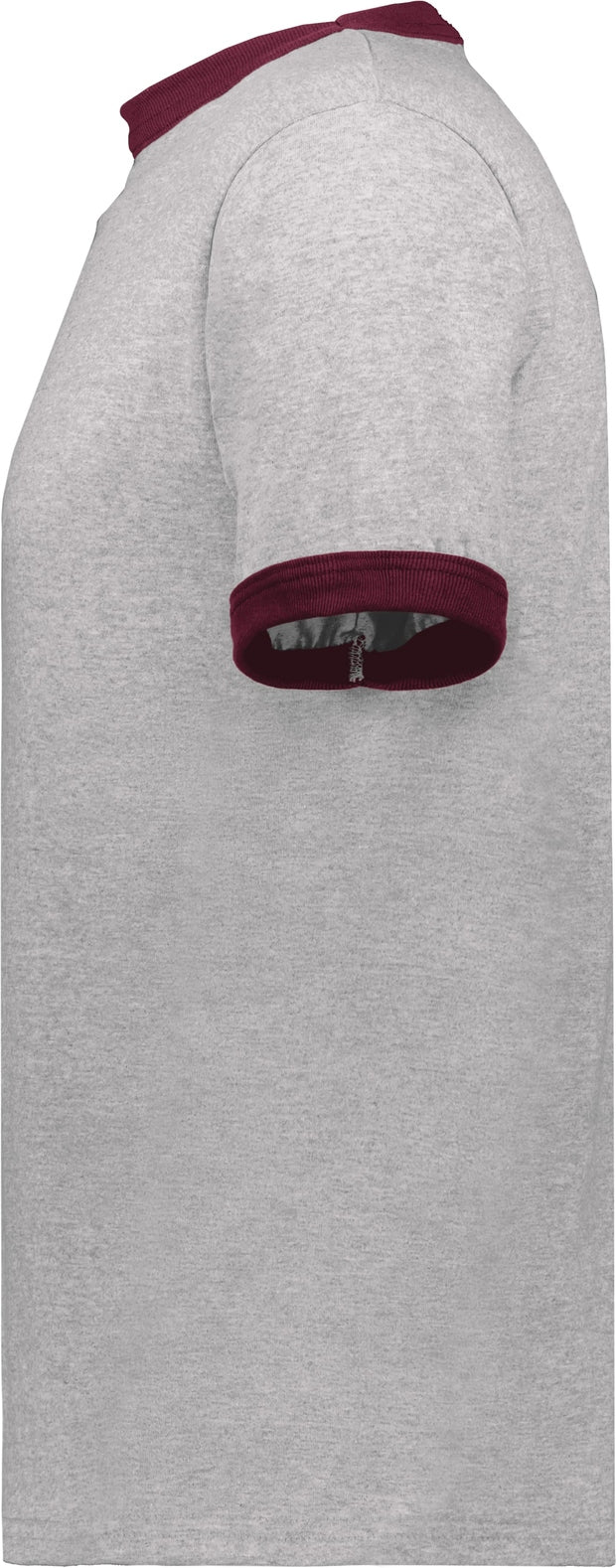 Left View of ATHLETIC HEATHER/MAROON ADULT RINGER T-SHIRT