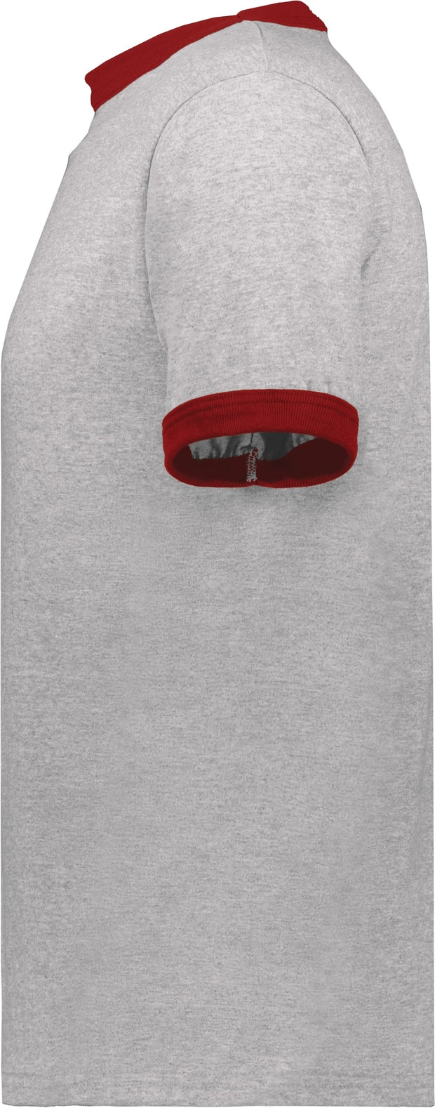 Left View of ATHLETIC HEATHER/RED ADULT RINGER T-SHIRT