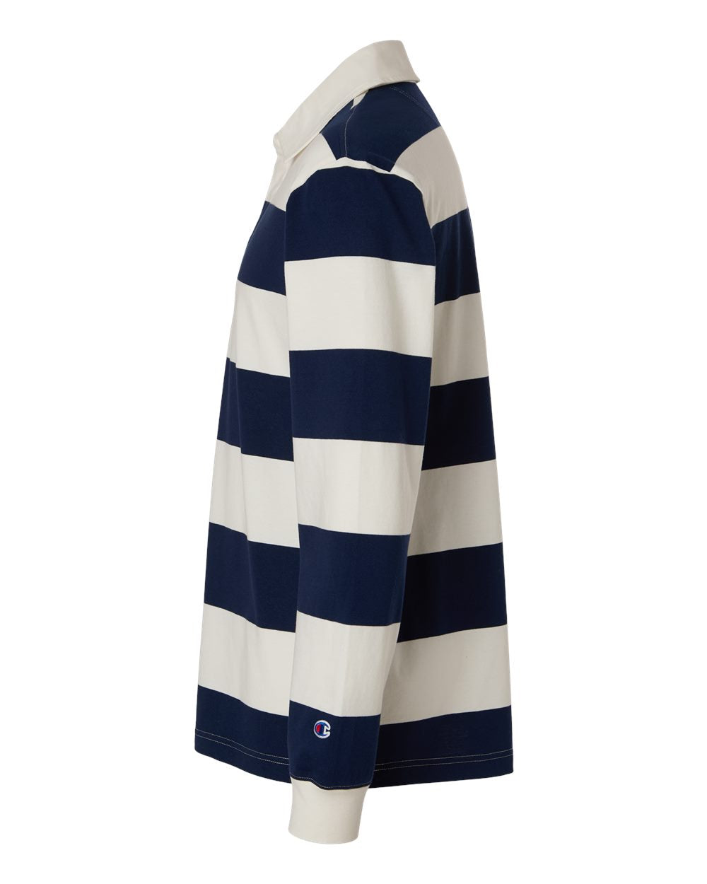 Left View of Athletic Navy/ Cream Unisex Rugby Polo - CHR001