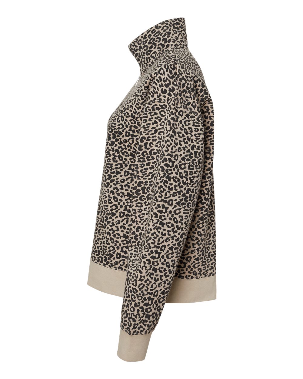 Left View of Atmosphere/ Black Leopard Women&#39;s Sueded Fleece Quarter-Zip Sweatshirt - W22713