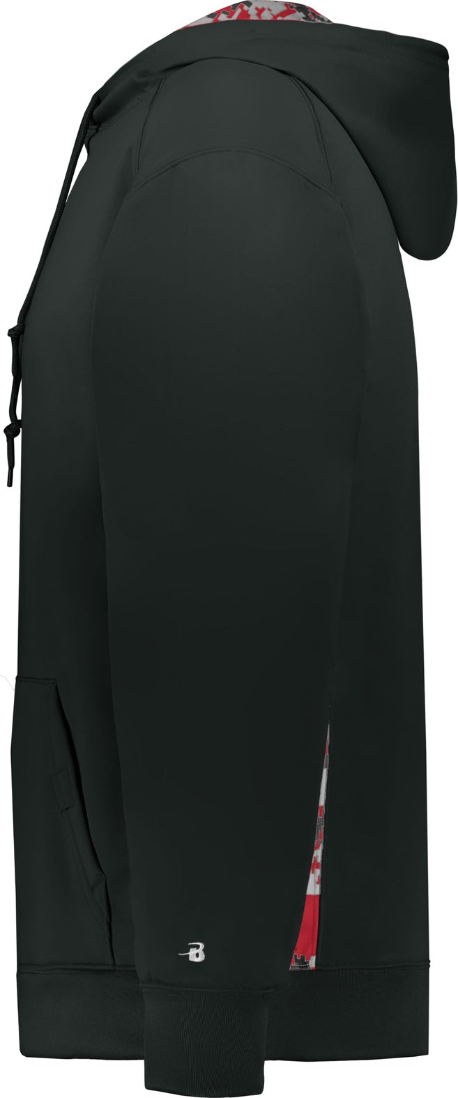 Left View of BA BLACK/RED DIGITAL DIGITAL COLOR BLOCK HOODIE