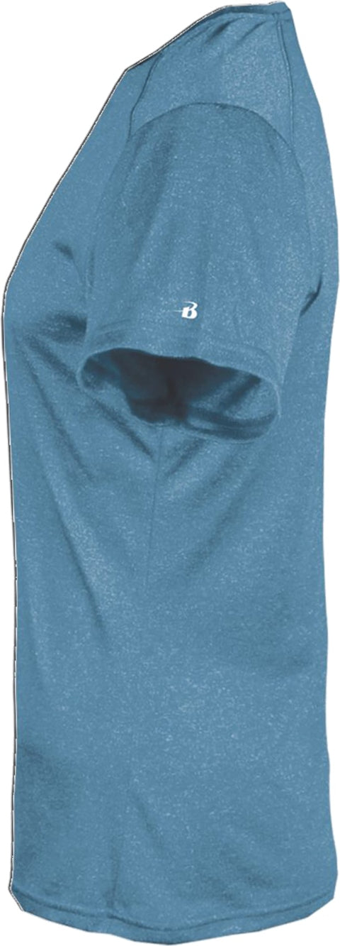 Left View of BA COLUMBIA BLUE HEATHER PRO HEATHER LADIES' V-NECK TEE