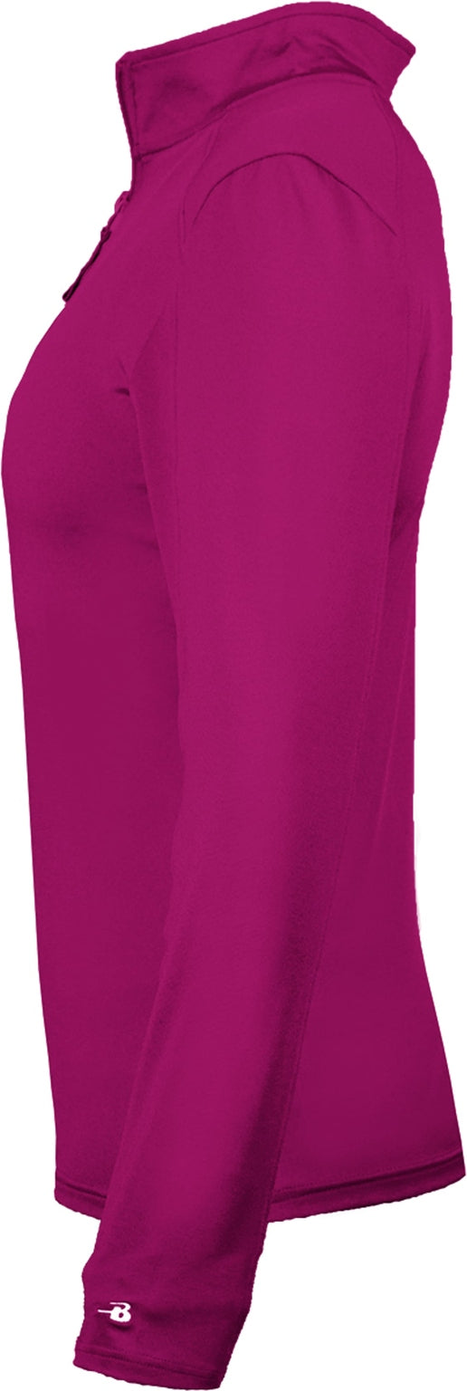 Left View of BA HOT PINK 1/4 ZIP LADIES' LIGHTWEIGHT PU