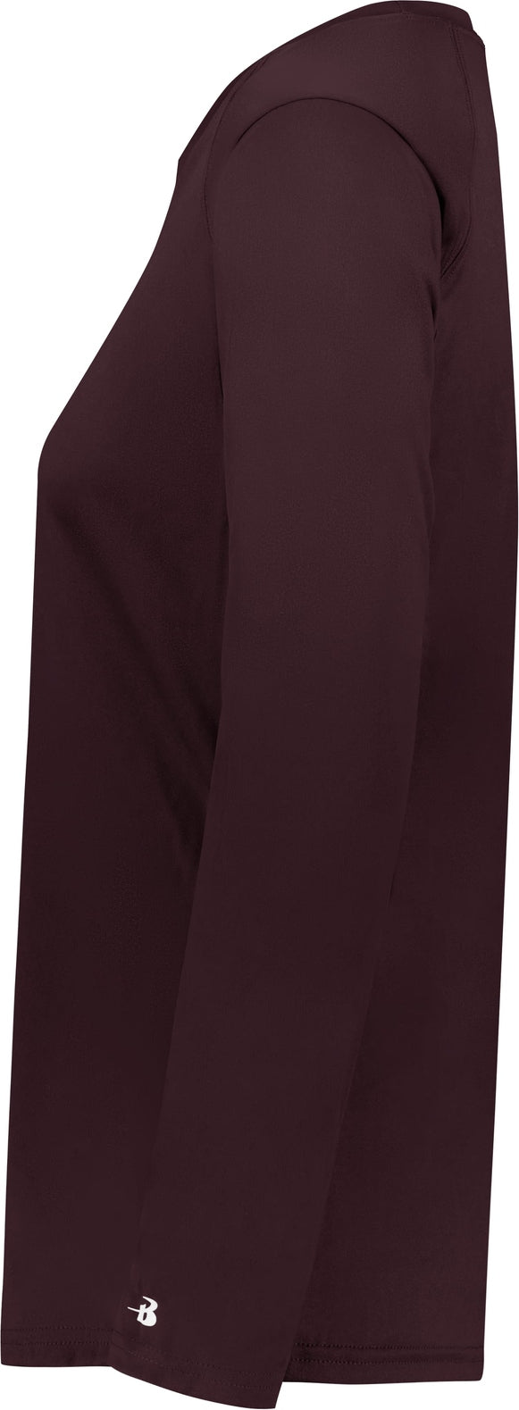 Left View of BA MAROON LADIES B-CORE L/S TEE