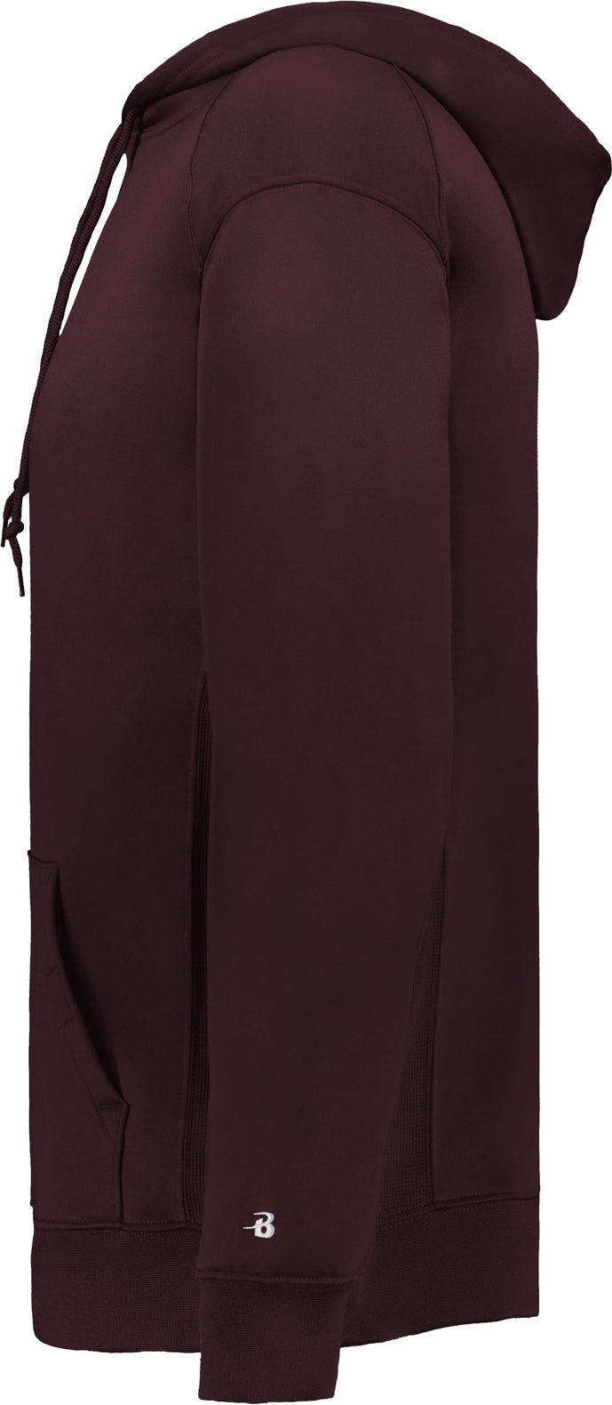 Left View of BA MAROON PERFORMANCE FLEECE HOODIE