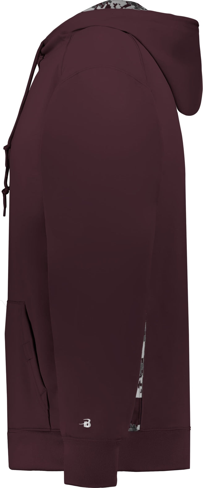 Left View of BA MAROON/MAROON DIGITAL DIGITAL COLOR BLOCK HOODIE