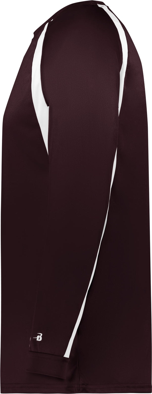 Left View of BA MAROON/WHITE HOOK L/S TEE