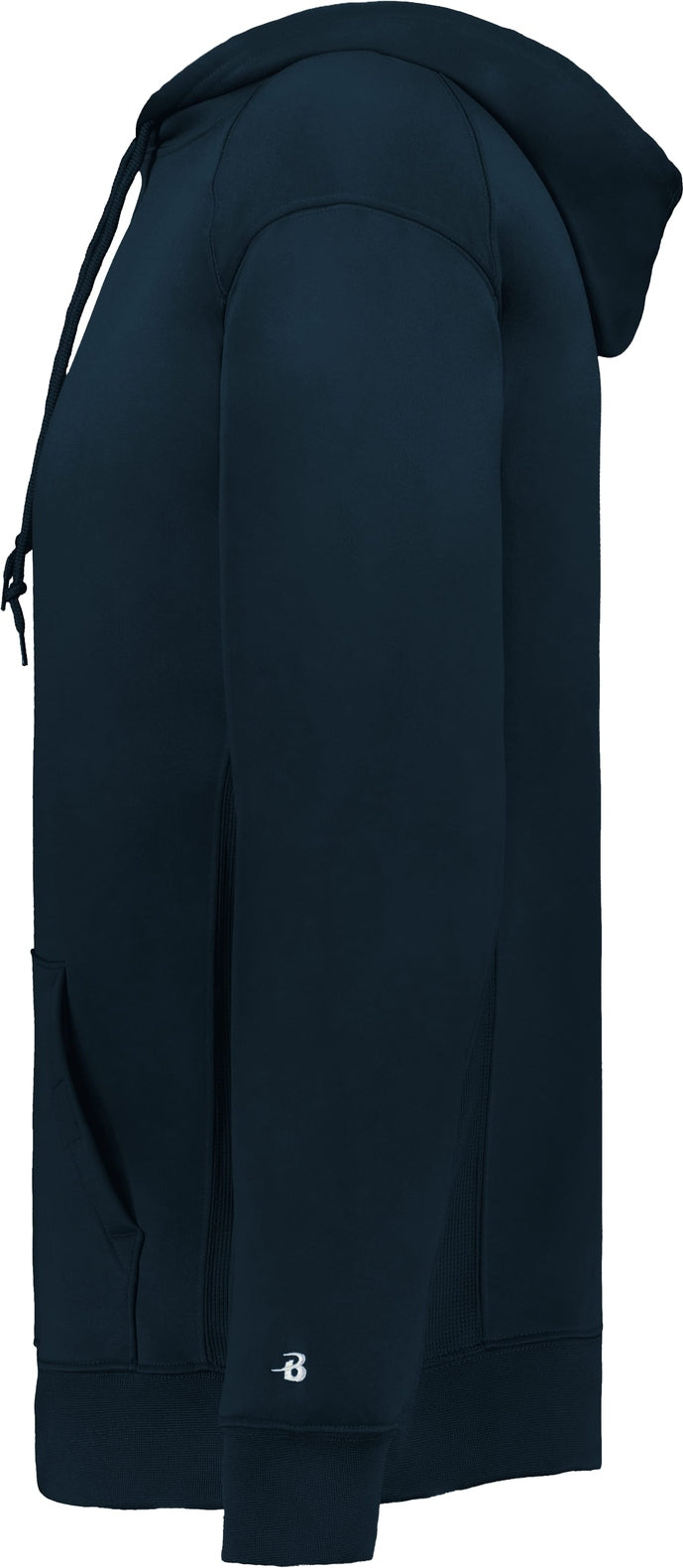 Left View of BA NAVY PERFORMANCE FLEECE HOODIE