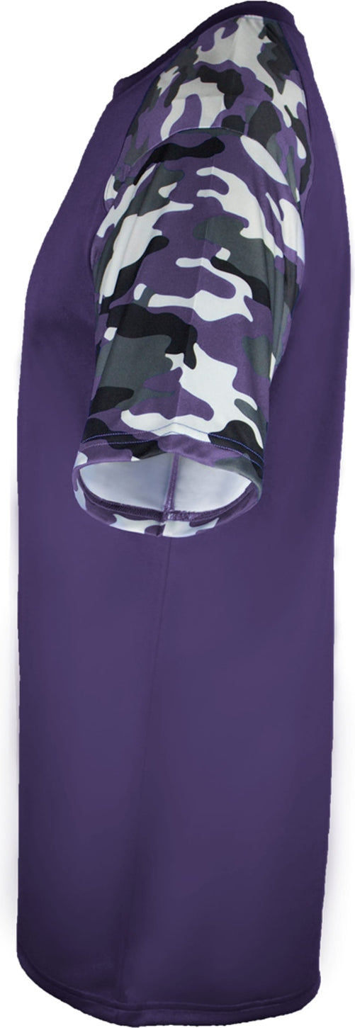Left View of BA PURPLE/PURPLE CAMO YOUTH CAMO SPORT TEE