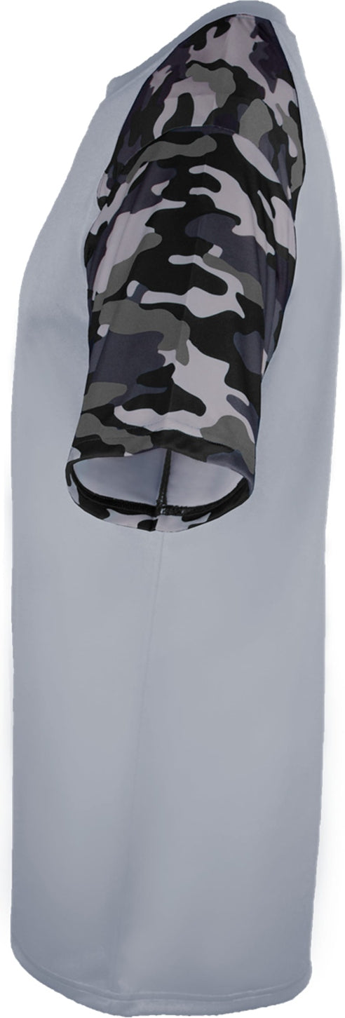 Left View of BA SILVER/BLACK CAMO YOUTH CAMO SPORT TEE