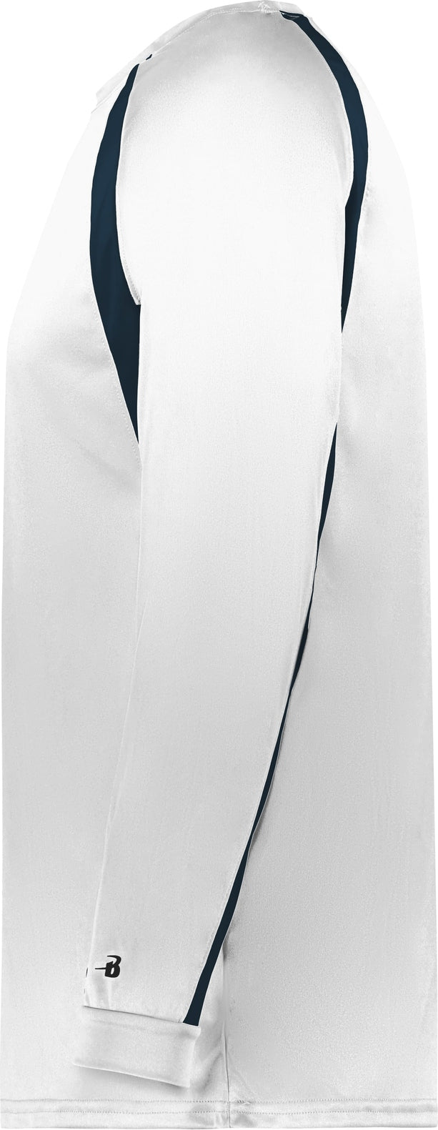 Left View of BA WHITE/NAVY YOUTH HOOK L/S TEE