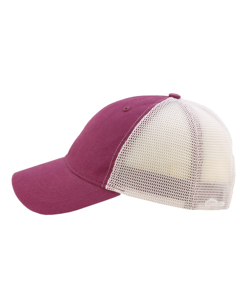 Left View of Berry/ White Women's Peached Twill Mesh Back Cap - ANNIE