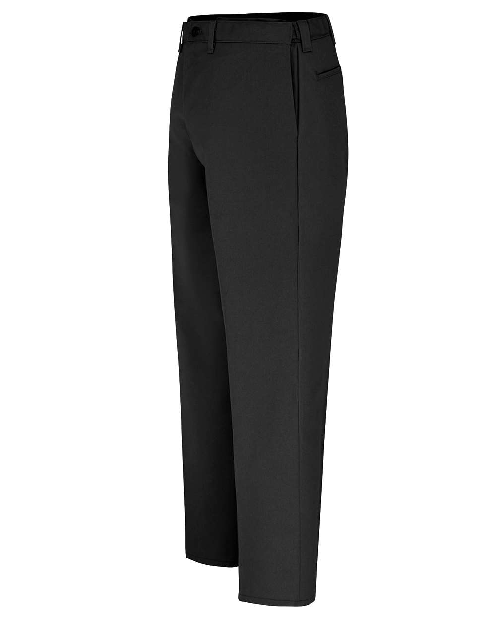 Left View of Black - 37 Unhemmed Industrial Flat Front Comfort Waist Pants - LP17