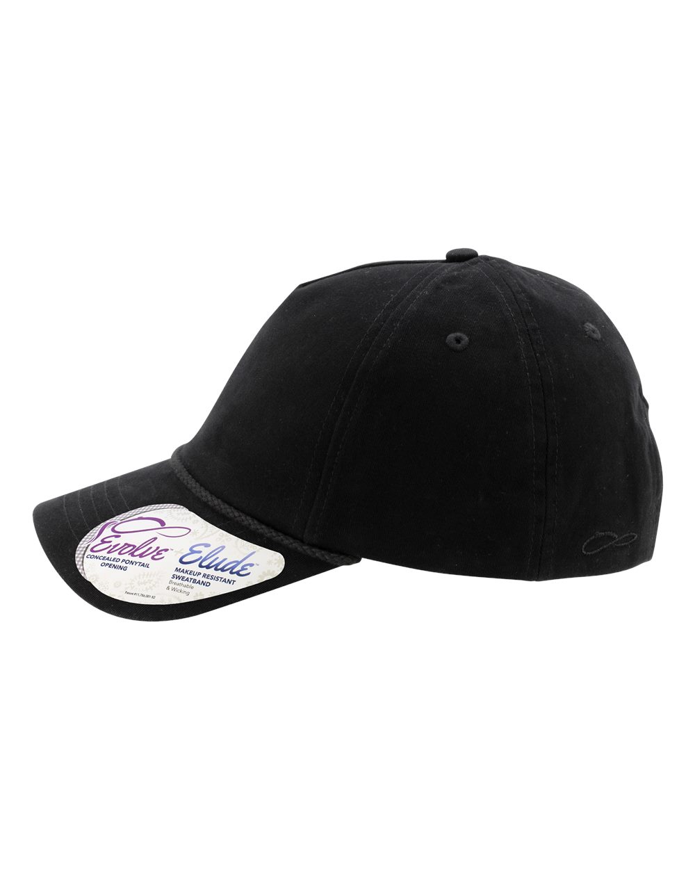 Left View of Black/ Black Leopard Women's Washed 5-Panel with Rope - MAYA