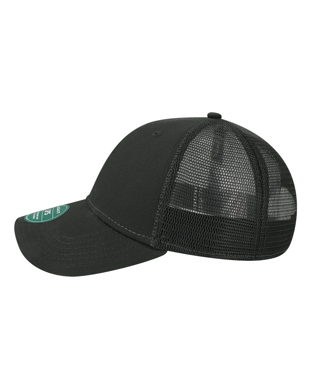 Left View of Black/ Black Lo-Pro Snapback Trucker Cap - LPS