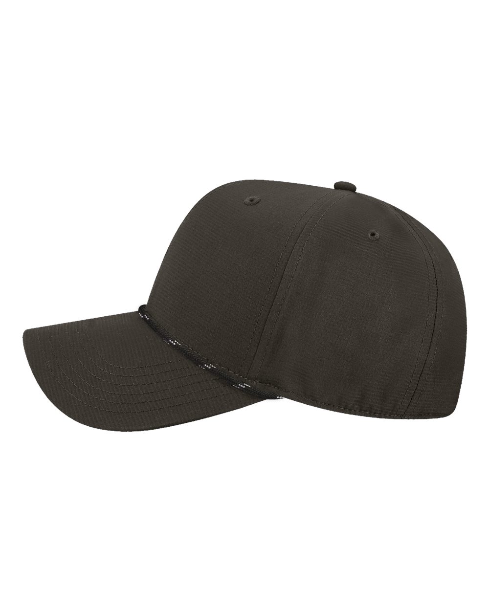 Left View of Black-Black/ White Six-Panel Ripstop Rope Cap - RIPPER
