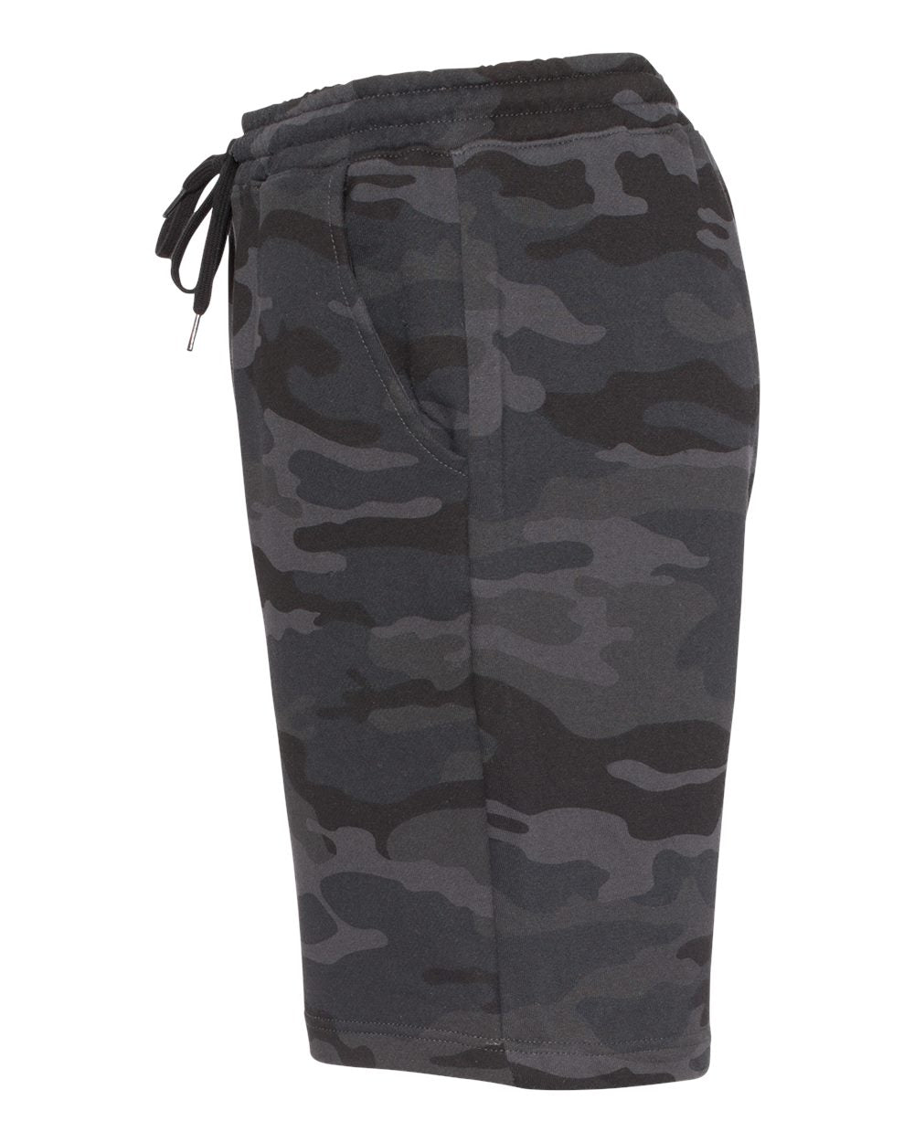 Left View of Black Camo Midweight Fleece Shorts - IND20SRT